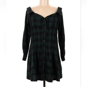 NWT Fashion Nova 100% cotton green flannel dress- size M